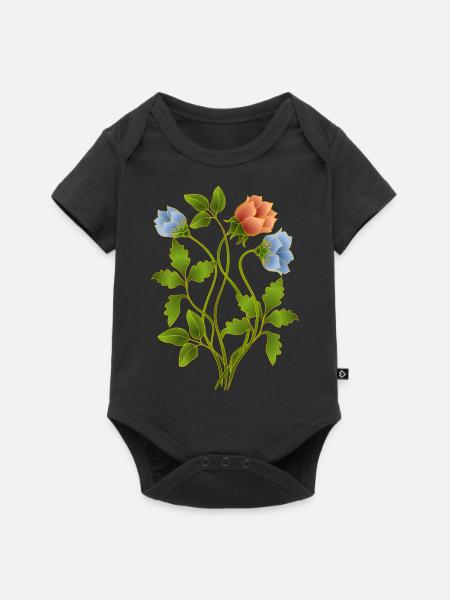 Blumen - Baby Premium Kurzarmbody - Schwarz