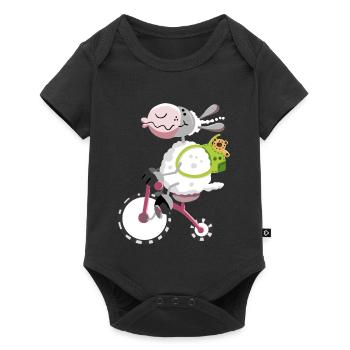 Cute sheep with bike - Baby Premium short-sleeve bodysuit - black - Front