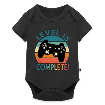 Birthday 15 years gamer level 15 gift 15 years - Baby Premium short-sleeve bodysuit - black - Front