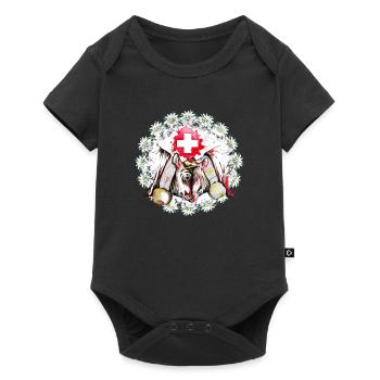 Herdkuh mit Schweizer Flagge und Edelweiß - Baby Premium Kurzarmbody - Schwarz - Vorne