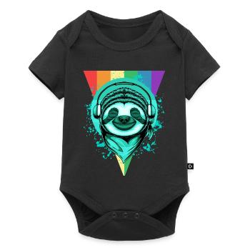 Sloth with headphones & rainbow - Baby Premium short-sleeve bodysuit - black - Front