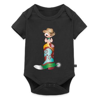 small earthworm as a cowboy in a western boot - Baby Premium short-sleeve bodysuit - black - Front