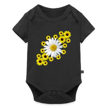 Marguerite with sunflower floral pattern flower - Baby Premium short-sleeve bodysuit - black - Front