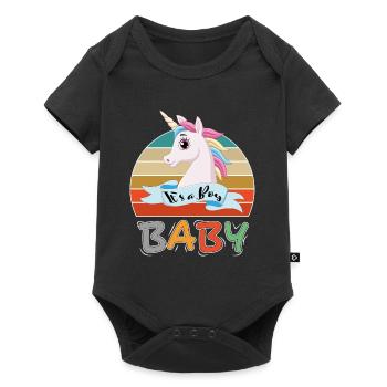 Baby It s a Boy Junge Einhorn Unicorn - Baby Premium Kurzarmbody - Schwarz - Vorne