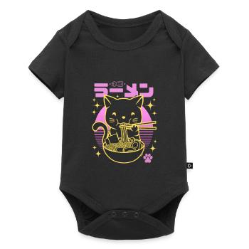 Néon rose sunset - Chat doré Ramen - Body à manches courtes Premium Bébé - noir - Devant