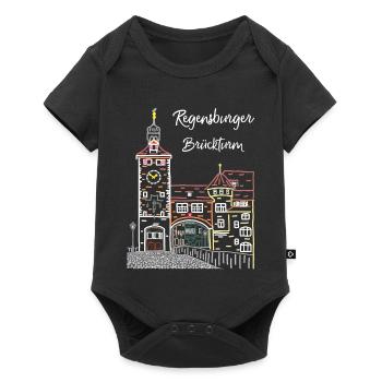 Regensburg, Brückturm, Strichzeichnung, Bayern - Baby Premium Kurzarmbody - Schwarz - Vorne