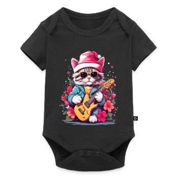 Chat mignon avec guitare - Body à manches courtes Premium Bébé - noir - Devant