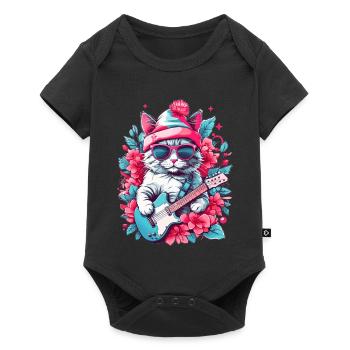 Chat mignon avec guitare - Body à manches courtes Premium Bébé - noir - Devant