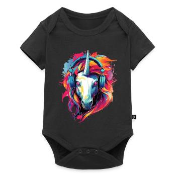 Unicorn with Headphones Music Mythical Beast Unicorns - Baby Premium short-sleeve bodysuit - black - Front