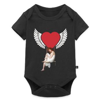 Coeur Fille Femme Ailes Fantaisie Saint-Valentin Fantaisie - Body à manches courtes Premium Bébé - noir - Devant