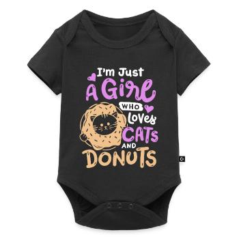 Donut- und Katzenliebhaber - Baby Premium Kurzarmbody - Schwarz - Vorne