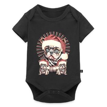 Weihnachtsbulldog mit Brille - Baby Premium Kurzarmbody - Schwarz - Vorne