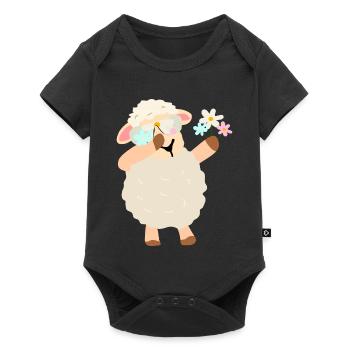 Flower Wreath Sheep Illustration - Baby Premium short-sleeve bodysuit - black - Front