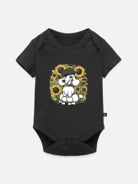 Französischem Pudel mit süßen Sonnenblumen - Premium kortærmet baby-body  - sort