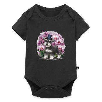 Cartoon Zwergschnauzer mit wundervollen Orchideen - Baby Premium Kurzarmbody - Schwarz - Vorne