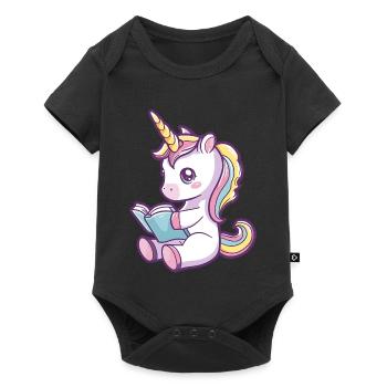 Mignon dessin animé licorne lisant un livre - Body à manches courtes Premium Bébé - noir - Devant
