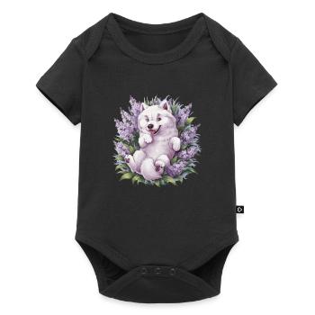 Spitz Samoyède doux avec un beau lilas - Body à manches courtes Premium Bébé - noir - Devant