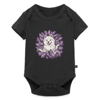 Spitz Samoyède doux avec un beau lilas - Body à manches courtes Premium Bébé - noir - Devant