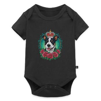 Staffordshire Bull Terrier avec couronne et roses - Body à manches courtes Premium Bébé - noir - Devant
