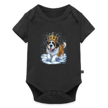 Cartoon Saint Bernard with crown in the snow - Baby Premium short-sleeve bodysuit - black - Front