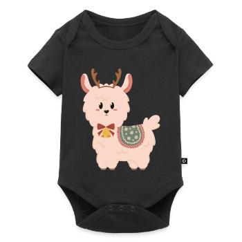 Cute alpaca with bells for Christmas - Baby Premium short-sleeve bodysuit - black - Front