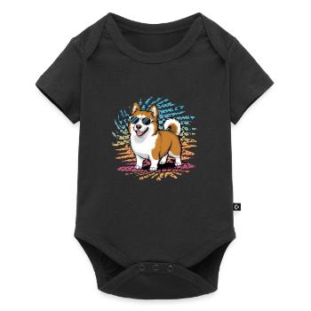 Mignon dogue allemand avec des fleurs et une couronne - Body à manches courtes Premium Bébé - noir - Devant