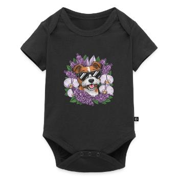 Norfolk Terrier with Sunglasses and Orchids - Baby Premium short-sleeve bodysuit - black - Front