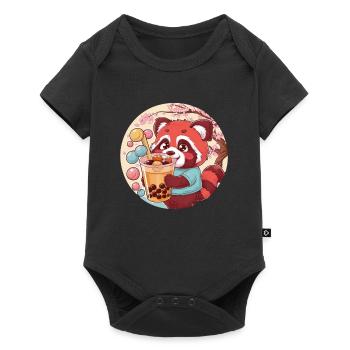Red Kawaii Panda with Bubble Tea - Baby Premium short-sleeve bodysuit - black - Front