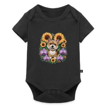 Cairn terrier avec des fleurs de soleil et des orchidées - Body à manches courtes Premium Bébé - noir - Devant