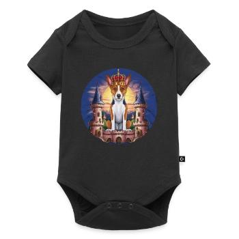 Cartoon Basenji dog with crown and lock - Baby Premium short-sleeve bodysuit - black - Front