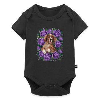 Cartoon Irish Setter with Roses - Baby Premium short-sleeve bodysuit - black - Front