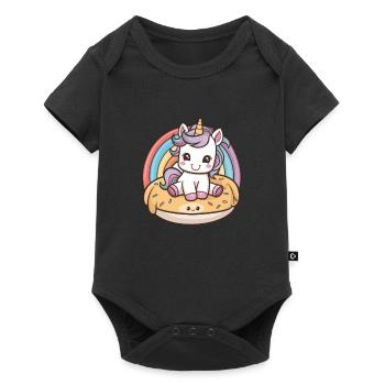 Licorne kawaii avec une nourriture délicieuse - Body à manches courtes Premium Bébé - noir - Devant