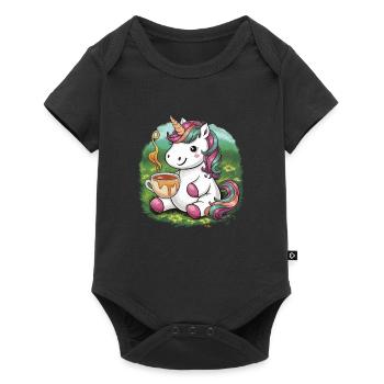 Licorne Kawaii avec miel et thé - Body à manches courtes Premium Bébé - noir - Devant