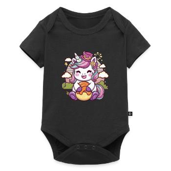 Licorne kawaii avec une nourriture délicieuse - Body à manches courtes Premium Bébé - noir - Devant