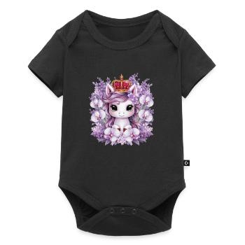 Kawaii Unicorn with Orchids and Lilac - Baby Premium short-sleeve bodysuit - black - Front