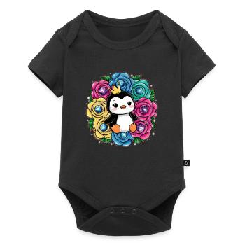 Dessin animé Kawaii Pingouin avec Couronne - Body à manches courtes Premium Bébé - noir - Devant