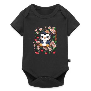 Dessin animé Kawaii Pingouin aux cerises - Body à manches courtes Premium Bébé - noir - Devant