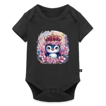 Kawaii penguin with crown, roses and lilies - Baby Premium short-sleeve bodysuit - black - Front
