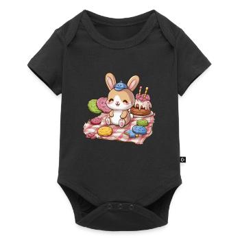 Dessin animé lapin kawaii avec des biscuits et un gâteau - Body à manches courtes Premium Bébé - noir - Devant