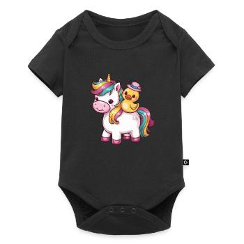 Licorne kawaii avec canard en caoutchouc mignon - Body à manches courtes Premium Bébé - noir - Devant