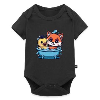 Renard kawaii dans le style dessin animé avec canard en caoutchouc - Body à manches courtes Premium Bébé - noir - Devant