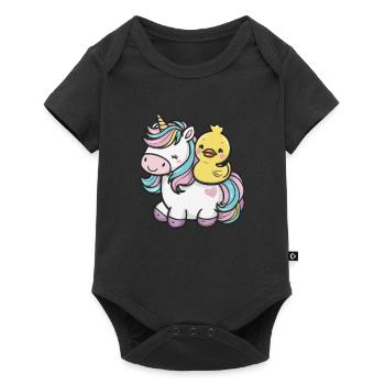 Kawaii unicorn with cute rubber duck - Baby Premium short-sleeve bodysuit - black - Front