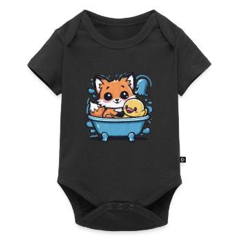 Kawaii Fuchs im Cartoon Stil mit Quietscheente - Baby Premium Kurzarmbody - Schwarz - Vorne