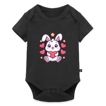 Mignon lapin kawaii avec des cœurs et des étoiles - Body à manches courtes Premium Bébé - noir - Devant