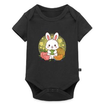 Kawaii Hase mit Pfirsichen und Melonen - Baby Premium Kurzarmbody - Schwarz - Vorne