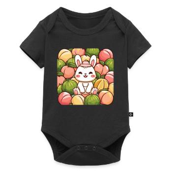 Kawaii Hase mit Pfirsichen und Melonen - Baby Premium Kurzarmbody - Schwarz - Vorne