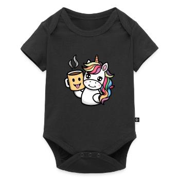 Kawaii unicorn drinking cocoa - Baby Premium short-sleeve bodysuit - black - Front
