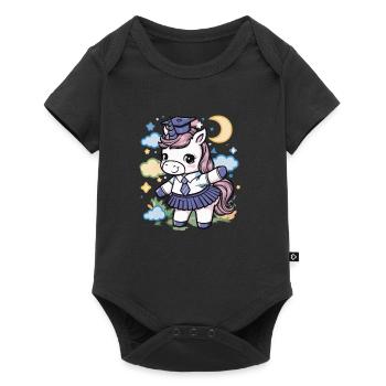 Licorne kawaii portant un uniforme scolaire - Body à manches courtes Premium Bébé - noir - Devant