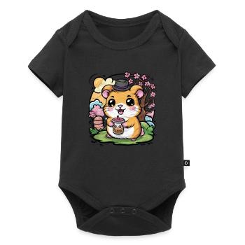Hamster kawaii dans le style d’un dessin animé avec thé à bulles - Body à manches courtes Premium Bébé - noir - Devant