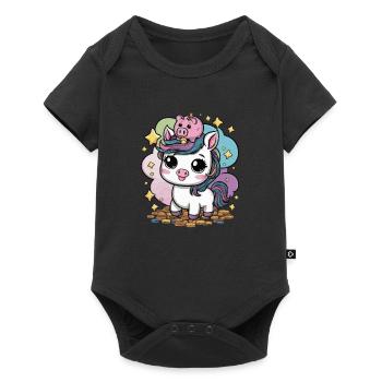 Licorne Kawaii cool avec tirelire - Body à manches courtes Premium Bébé - noir - Devant